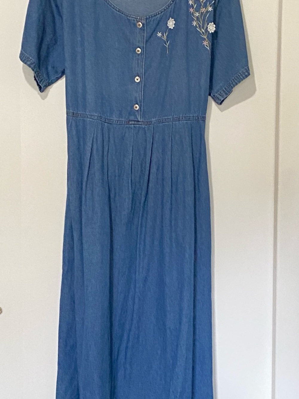 Proudly Plus, Women’s Blue Denim Dress with Floral Embroidery